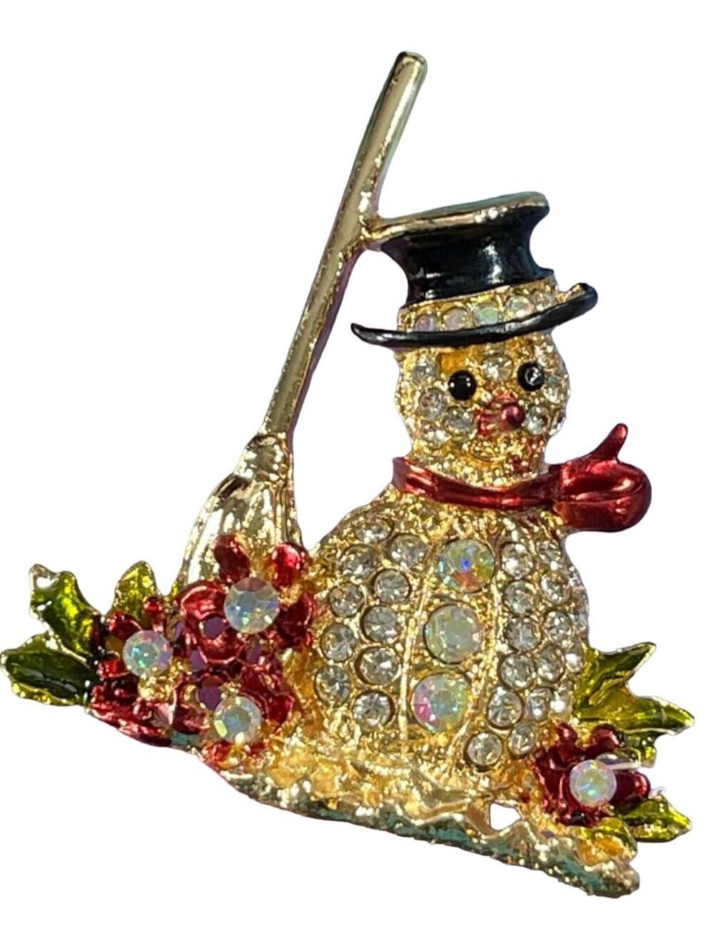 Frosty Snowman Lapel Pin Crystal Christmas Top Hat Brooch Jewelry Accessories